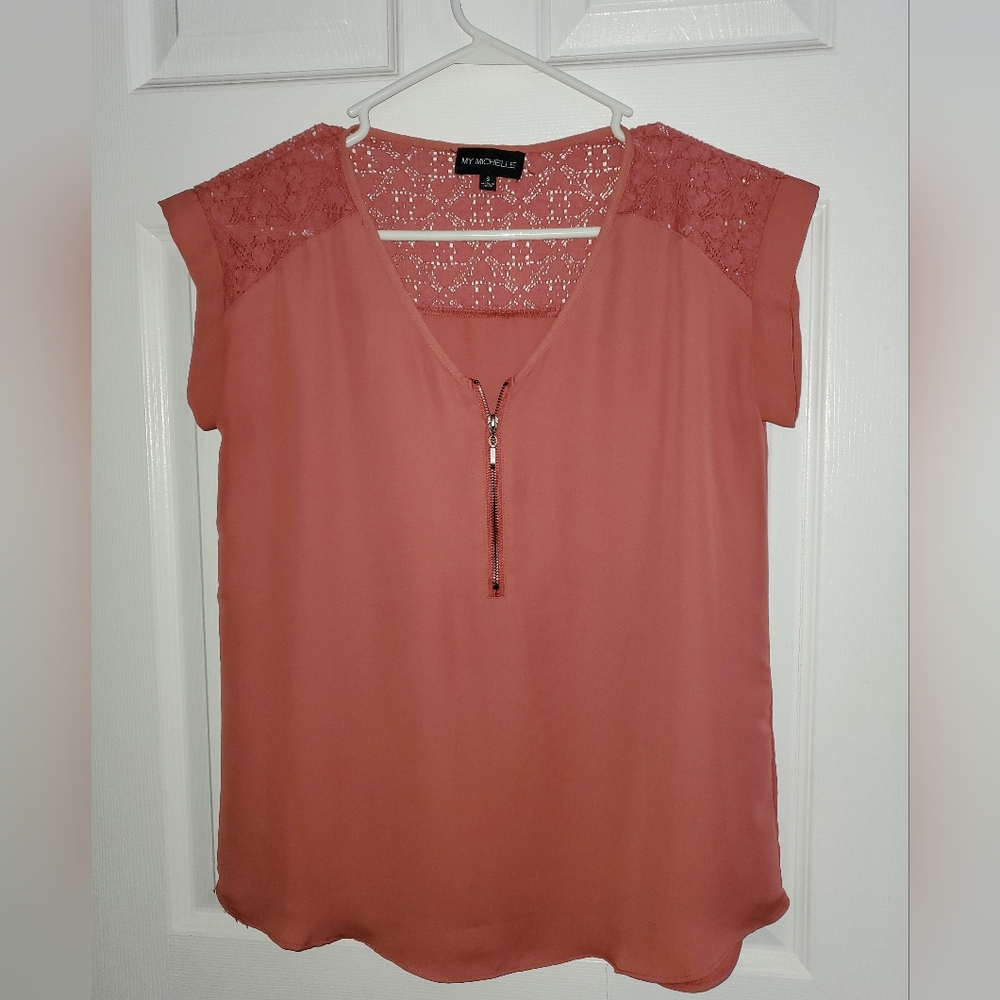 Coral Lace Accent Top